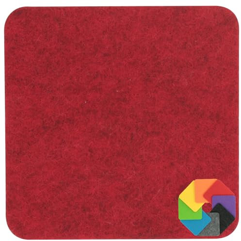 Design Filz Untersetzer eckig - 10x10cm in rot meliert für Glas, Getränke, Bar, Tasse, Vase