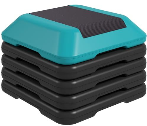 SPORTNOW Step de Aeróbic Step para Fitness Stepper Antideslizante con Altura Ajustable de 10/15/20/25/30 cm Carga 150 kg para Entrenamiento en Casa Gimnasio Azul