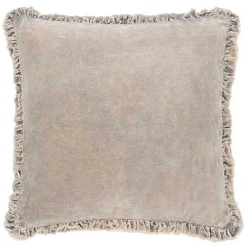 Yard Bertie Washed Cotton Velvet Filled Cushion (Taupe, 45 x 45 cm) | Soft Velvet Relaxed Style Decorative Pillow