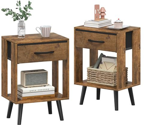 OYRREU Nachttisch 2er Set, 40X 30 X 60.3cm Nachttisch, Klein Nachttische mit Schublade Nachtschrank für Schlafzimmer Kinderzimmer Zimmer Geschenk Bedside Table Nightstand, Braun