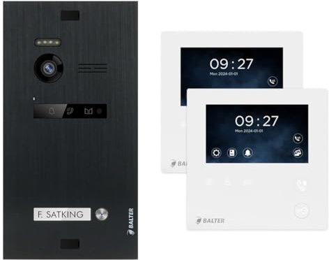 Balter EVO 1 Familienhaus Video Türsprechanlage für Haustür mit Kamera und Klingel, Gegensprechanlage mit Türklingel kabelgebunden und 2X 4.3 Mini Monitor Türöffner Sprechanlage Set