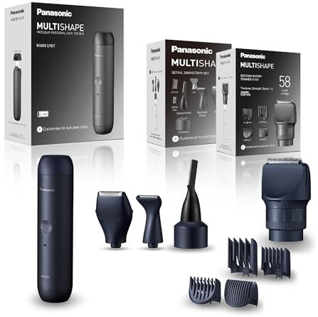 Panasonic MULTISHAPE ER-CBL1, ER-CDT1 & ER-CTW1 Set, Hauptgerät für MULTISHAPE-System, Detail-Rasier-/Trimmkopf-Aufsatzset, Bart- und Haartrimmer mit wiederaufladbarem Li-Ionen-Akku, Schwarz