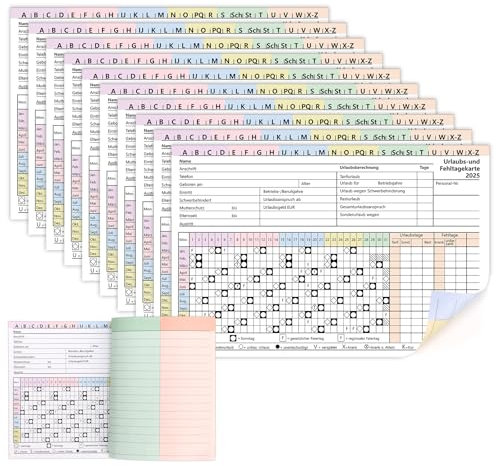 30 Stück Urlaubsplaner 2025 Mitarbeiter A5 Stundenbuch für Arbeit Formulare Mit Grafischer Darstellung Bürobedarf Querformat Karteikarten für Grafisches Symbol Urlaub Und Fehltagekarte Notizkarte