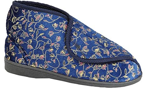 Zedzzz Womens Geraldine Touch Fastening Washable Bootee Slippers with Rubber Sole Navy Blue 3 UK