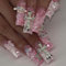 24Pcs French Press on Nails, Pink Cute Style Fake Nails Stick on Nails for Women Girls Nail Art Accessories