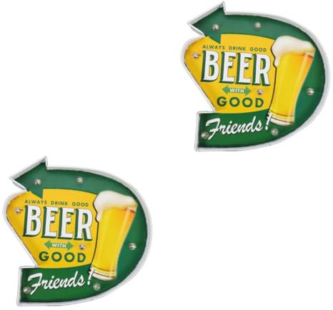 2 Pcs Beer Light Sign Neon Light Of The Lid Retro Decor Locket Outside Lamps for Wall Accessories Bud Cinema Made Retro Light Board Beer Bar Light Creative Light Sign Green Iron Cabilock