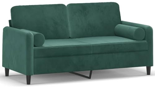 Willood 2-Sitzer-Sofa mit Zierkissen Couch Liegesofa für Wohnzimmer Dunkelgrün 140 cm Samt