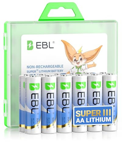 EBL Batterie AA al litio 3700 mAh, 1,5 V, durata più lunga, batterie AA ad alte prestazioni per fotocamere lampeggianti, campanello, sensori, confezione da 12 (non ricaricabili)