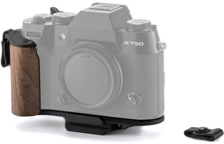 TILTA X-T50 Cage pour appareil photo vintage compatible avec Fujifilm X-T50 Base Kit avec poignée en bois, support de pouce Hot Shoe et adaptateur ARCA – Noir TA-T71-A-B