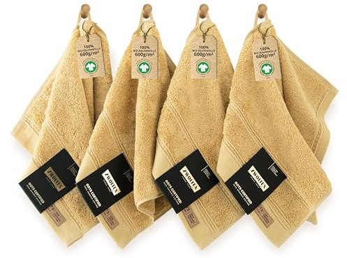 ZWOLTEX - Premium Gästehandtücher 30x50 Hellbeige [4er Set - 650 g/m²], 100% Bio Baumwolle GOTS Zertifizert, ÖKO-TEX, Ultra Weich & Saugfähig - Queen Collection