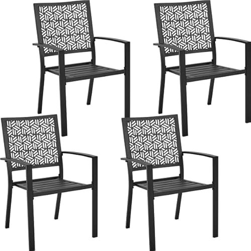 Yaheetech 4er-Set Esszimmerstuhl aus Metall Gartenstuhl Outdoor Küchenstuhl Stapelbarer Armlehnstuhl für Außenbereich bis 136 KG Belastbar Gartensessel