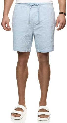 Indicode Herren INAlizzo Shorts Sommershorts aus Seersucker mit Kordelzug | Leichte Seersucker Shorts mit gestreifter Optik, kurze Hose, Herrenshorts, Strandshorts, Freizeithose, Sommerhose für Männer