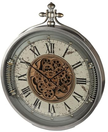 formano XXL Wanduhr Antique 80x66cm Metallgehäuse Uhr mit beweglichen Zahnrädern Modern Wanddeko Batteriebetrieben Wohnzimmer Schlafzimmer Büro Quarzwerk Analog