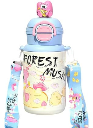 Kids Insulated Water Bottle Leakproof,480ml/16oz Stainless Steel Toddler Water Bottle with Straw BPA Free Cute Personalised Metal Leak Proof Insulated Water Bottles for Girls Boys School (Light Blue)