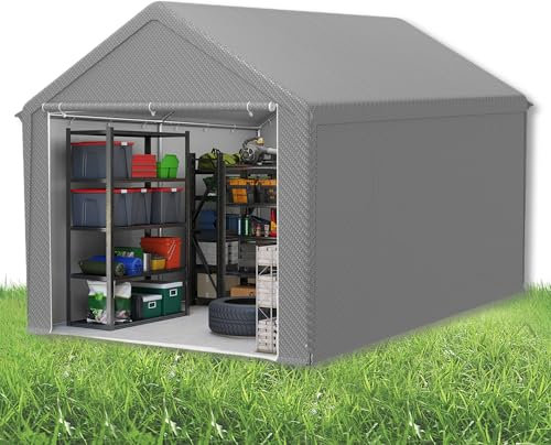 Suusolny Lagerzelt Gartenschuppen Gerätehäuser Winterfest Gerätezelt Carport mit Dach UV-beständig Pergola im Freien mit Abnehmbare Seitenwände Weidezelt Fahrradgarage Geräteschuppen - 3x4m - Grau