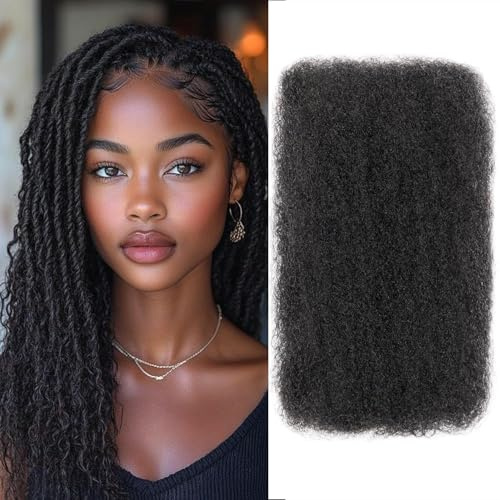 Alaleibaby Afro Kinkys Bulk Human Hair 18 Inch 3 Bundles 100％ Human Hair for Draedlock Extensions Repair Locs Afro kinkyhair For Braiding Twist Braids (Natural Black, 18 Inch (Pack of 3))
