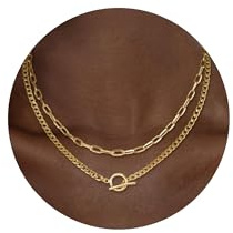 SLOONG 2 Stück Layering Ketten Set 14K Goldkette Wasserfest Choker Kette Damen Gold Verstellbares Halskette Panzerkette Gold Halskette für Frauen Damen Schmuck