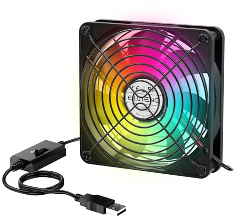 ELUTENG Ventilateur USB 120mm avec éclairage RGB, Ventilateur PC 12cm avec 3 Vitesse Réglable 5V USB Fan Cooler pour Ordinateur Portable/PS5/PS4/Boîtier TV/Meuble AV/Routeur