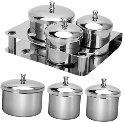 Lot de 3 coupelles à ongles en acier inoxydable avec couvercles hermétiques et support pour poudre liquide manucure