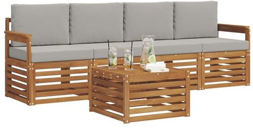 vidaXL Sofagarnituren 5 pcs Natürlich und Hellgrau Massivholz Akazie, Moderne, langlebige Garten-Sofagarnitur, sectionale Möbel für Patio, Terrasse, entspannte Sitzgelegenheit