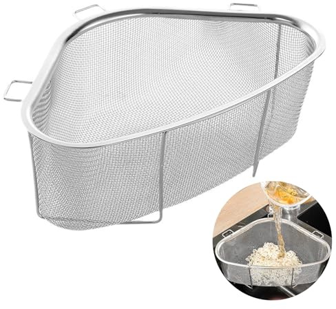 UV STYLISH Estante de drenaje de fregadero de acero inoxidable 304 - Cesta triangular de colador, bandeja de filtro de lavabo, organizador multifuncional para residuos de alimentos de filtro (plata)