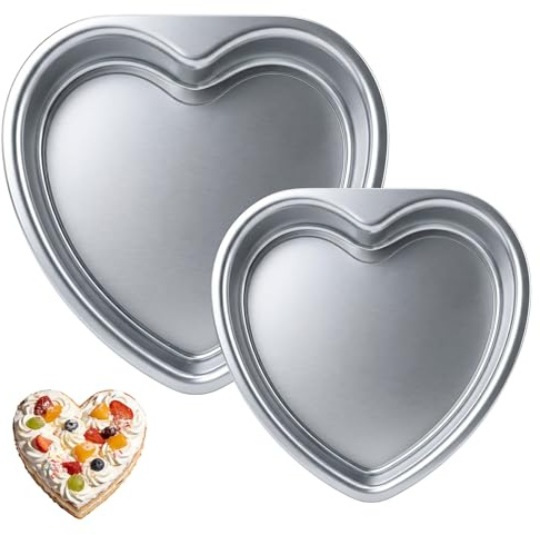 Heart Cake Tin Set of 2 – 6 Inch & 8 Inch Heart Shaped Cake Tins, Stainless Steel Baking Pan Set for Valentine’s Day, Wedding & Anniversary Layer Cakes, Dishwasher Safe
