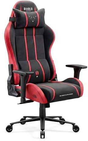 Diablo Ergonomischer Gaming Stuhl Stoff für große Menschen mit 3D Armlehnen | Gaming Chair XXL mit Memory-Foam-Kopfkissen, Lendenstütze, Dual-Layer-Sitz, 140° Rückenlehne und atmungsaktivem Stoff