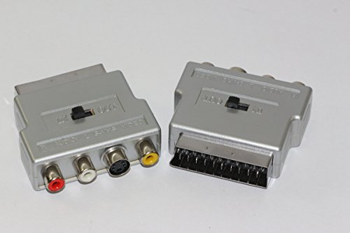 2 x Silver Switched Scart Adpator to RCA Phono Video, & SVHS Input & Output