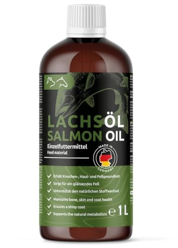 Greenpet Lachsöl für Hunde & Pferde 1 Liter - Omega 3 Natur Fischöl für vitale Haut & glänzendes Fell, norwegisches Lachs-Öl für Fellglanz & Fellpflege, Futteröl mit hoher Akzeptanz