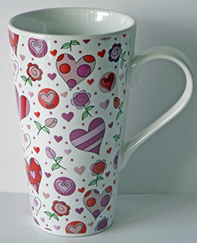 crackinchina Pink Hearts latte mug large ceramic latte mug 3/4pt capacity