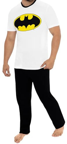 Batman Pigiama Pigiama Uomo Batarang | Pigiamone Invernale Uomo Manica Corta | Pigiamone Uomo Cotone Bianco Medium
