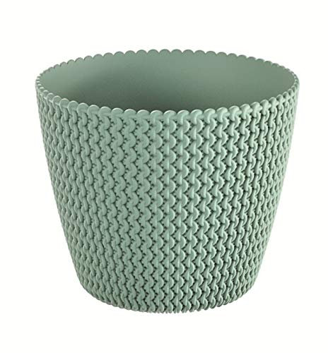 Round Flower Pot Planters for Indoor Outdoor Garden with Lovely Knitted Pattern in Stylish Pastel Colours (16cm, Sage)