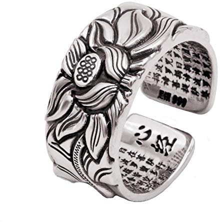 Daesar Herren 999 Silber Ringe Vintage Buddhistische Sutra Lotus Gothic Freundschaftsring Biker Gr.54 (17.2)