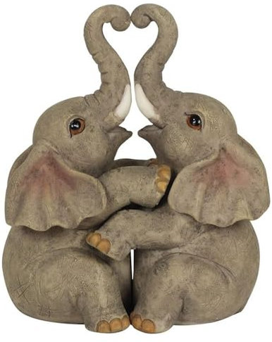 Adorable Grey Resin Embrace Elephant Couple Ornament - 12cm x 10cm (1 Pc.) - Charming Rustic Design, Durable Handcrafted Decor, Nature-inspired Gift - Ideal for Home Accessory