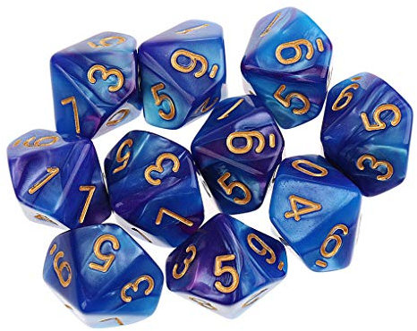 Yourandoll 10 STÜCKE Polyedrische Würfel D10 Würfel Dice Spielwürfel 10-seitig Würfel for DND RPG Tischspiele (Blau Lila)