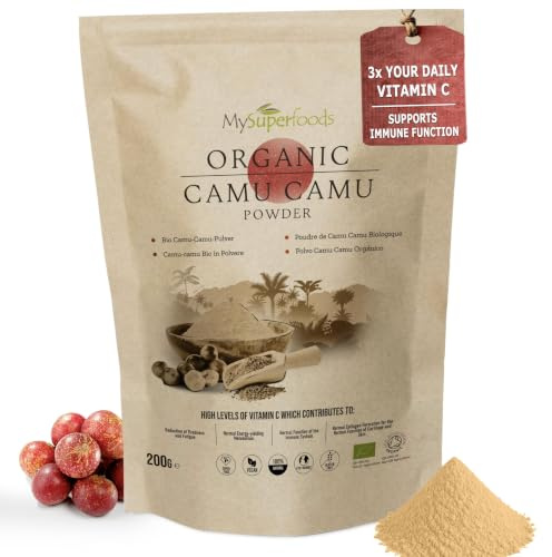 MySuperfoods Organic Camu Camu Powder 200g, Raw Amazonian Superfruit | High in vitamin C for normal immune function and to help reduce tiredness. Wild grown, 4-6% vitamin C. 40 servings.