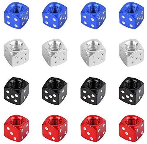 Keleily Reifenventilkappen Würfel 16Stk Ventildeckel Reifen Ventilkappen Aluminium Französische Ventilkappen Staubkappen Auto Ventilkappe für Lastwagen, Motorräder, Fahrräder, Schwarz, Weiß, Rot, Blau