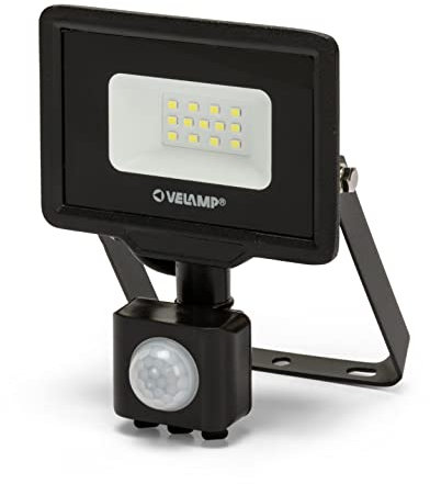 VELAMP Proiettore LED SMD 10W – Sensore di movimento - Impermeabile IP44 – Bianco Freddo 6500K - Colore Nero - Ideale per esterni come faro di sicurezza