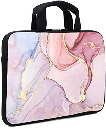 XMBFZ 15.6 Laptop Sleeve 14 15 15.4 Chromebook Case Ultrabook Case Notebook Sleeve PC Messenger Bag Tablet Case Neoprene Handle Sleeve (Pink Marble)