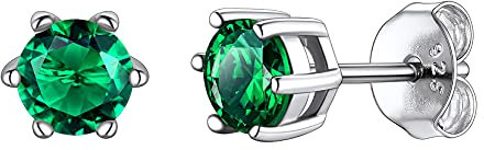 Suplight Plata de Ley 925 Pendientes Hipoalergénicos de Círculos Pequeños para Mujeres Piedras Verdes de Esmeralda de Mayo Piedras de Nacimiento