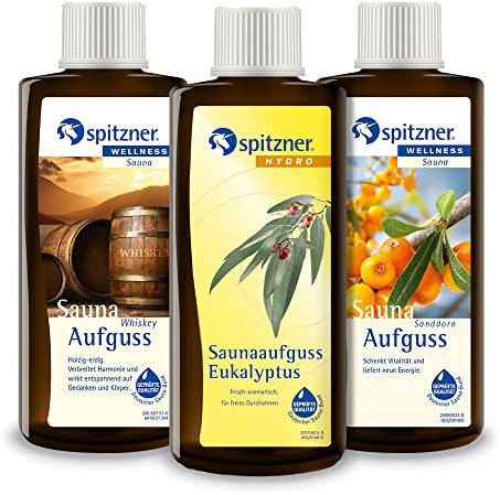 Spitzner Kit d'infusion de sauna dans une boîte cadeau pour soirée entre hommes : eucalyptus, whisky et argousier (3 x 190 ml)