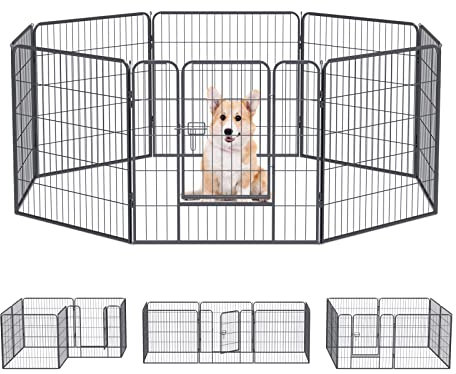 Qianruida Welpenauslauf 80cm Hoch Hundelaufstall Welpenlaufstall für Wohnung/Draußen Freilaufgehege 8-Stück