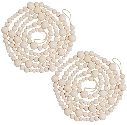 2 Stück Holzperlen-Girlande, 30 m, rustikale Bauernhaus-Dekoration, Holzperlen-Girlande, Wimpelkette, Weihnachtsbaum-Girlande, Boho-Dekoration