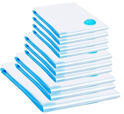 TMZ Pack of 10 Assorted Vacuum Bags 4x Small (50x70cm), 3x Medium (50x90cm), 2x Large (80x100cm), 1x Extra (100x130cm), Reusable for Storage Coats Clothes Towels Bedding Duvet Blanket Curtains