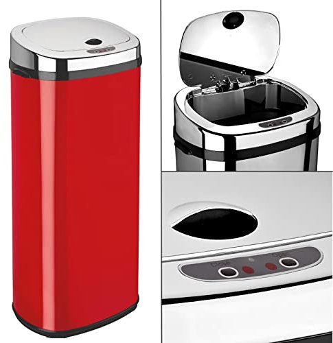 Dihl Rectangle 30L Red Stainless Steel Auto Sensor Kitchen Waste Dust Bin Automatic Motor RED
