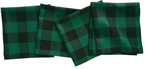 Solino Home Buffalo Karo Leinen Servietten 4er Set,100% Reines Leinen, Grün und Schwarz Plaid Dinner Servietten für Weihnachten,50.8x50.8 cm Stoffservietten, Handgefertigt aus europäischem Flachs