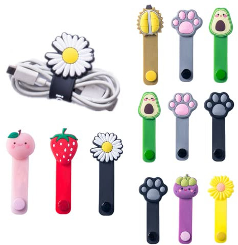 JLEivvi 12PCS Silicone Cable Organisers reusable Straps Clips Wire Ties Cable Storage Metal Snap Silicone Magnetic Buckle for Phones, Headset, PC Computer Cable