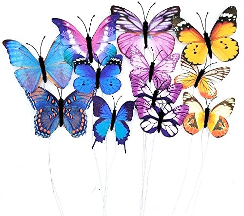 12 Stück künstliche Schmetterlings-Dekorationen, 2 Größen, Schmetterlings-Dekoration zum Basteln, DIY 3D, Party, Heimdekoration (mehrfarbig)