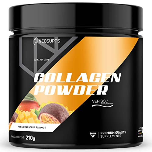 Neosupps Collagen Powder Mango Maracuja 210g, Made in Germany, geprüfte Qualität, Kollagen Pulver mit Geschmack, Collagen Pulver fördert Haut, Haar & Nagelgesundheit, 30 Portionen