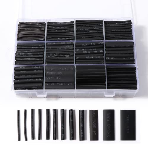 Vinabo 900 Pezzi Termorestringente, Kit Guaine Termorestringenti, termorestringente per cavi elettrici, per Hobbisti per l'arte fai-da-te,Rapporto di restringimento 2: 1(12 Taglia, Nero)